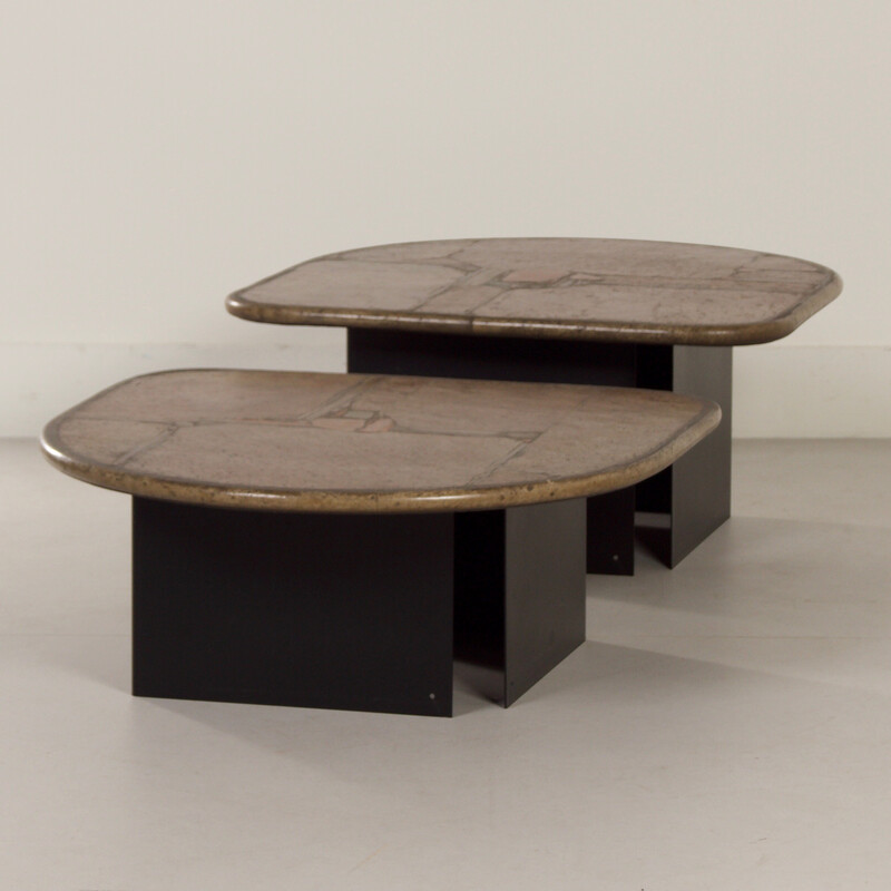 Pair of vintage natural stone coffee tables by Paul Kingma, 1993