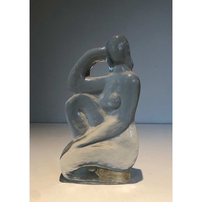 Vintage sculpture representing a nude woman posing in glass, 1970