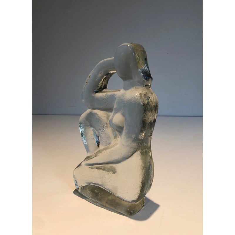 Sculpture vintage représentant une femme nue prenant la pose en verre, 1970