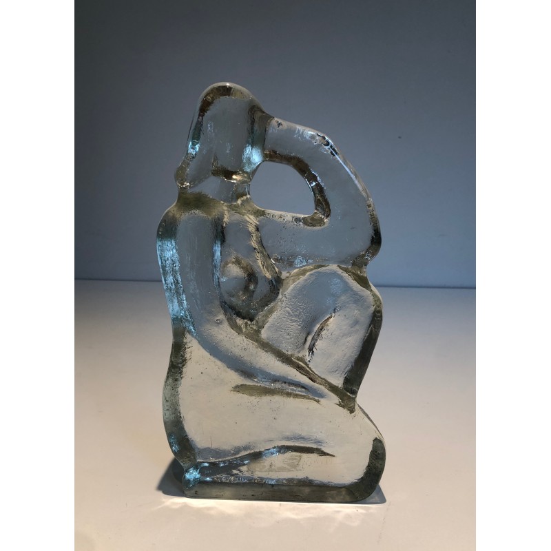 Sculpture vintage représentant une femme nue prenant la pose en verre, 1970