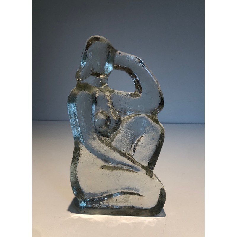 Vintage sculpture representing a nude woman posing in glass, 1970