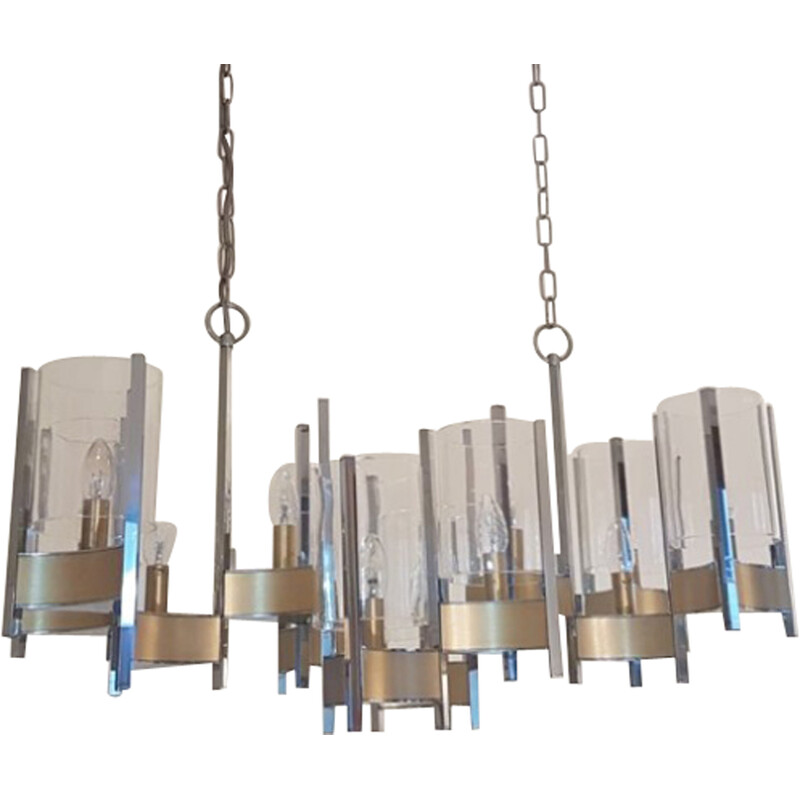 Vintage steel pendant lamp by Gaetano Sciolari for Sciolari Roma