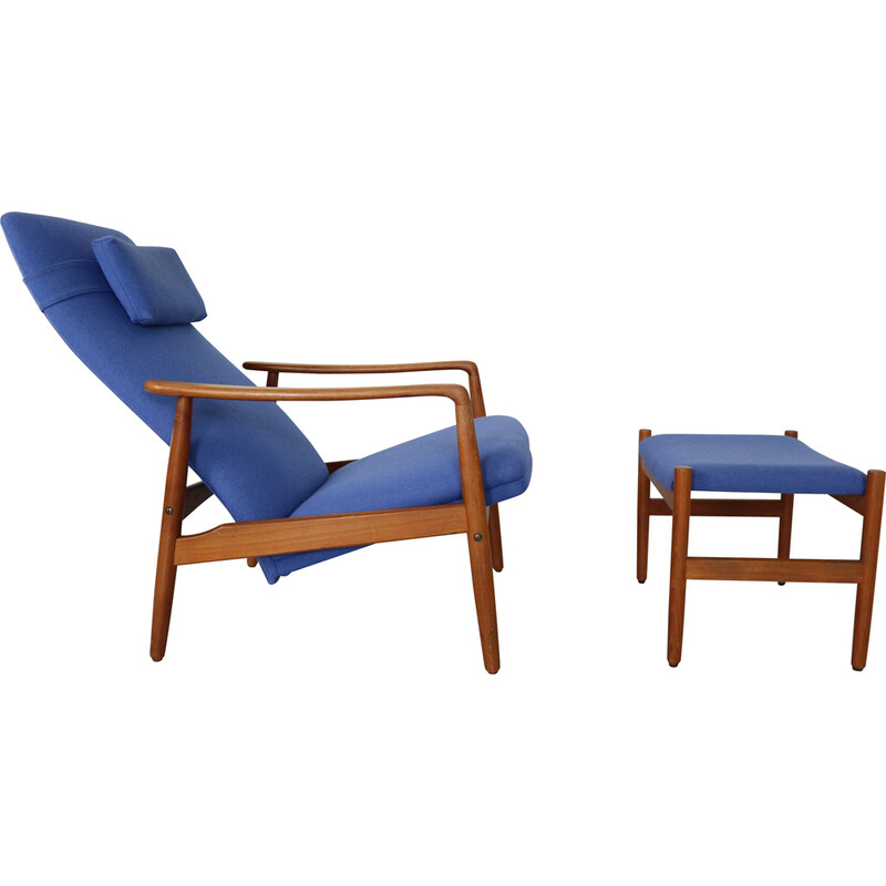 Vintage teak armchair with ottoman by Søren Ladefoged for Sl Møbler, Denmark 1960