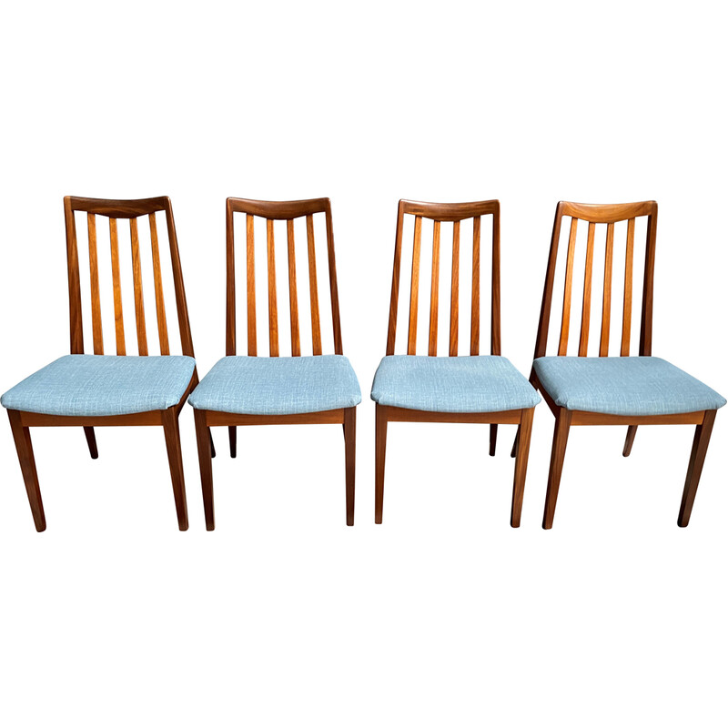 4 Esszimmerstühle aus blauem Stoff für G-plan, 1960