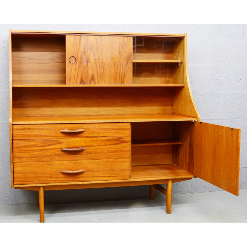 Mid-century amber teak and oak highboard - 1970s