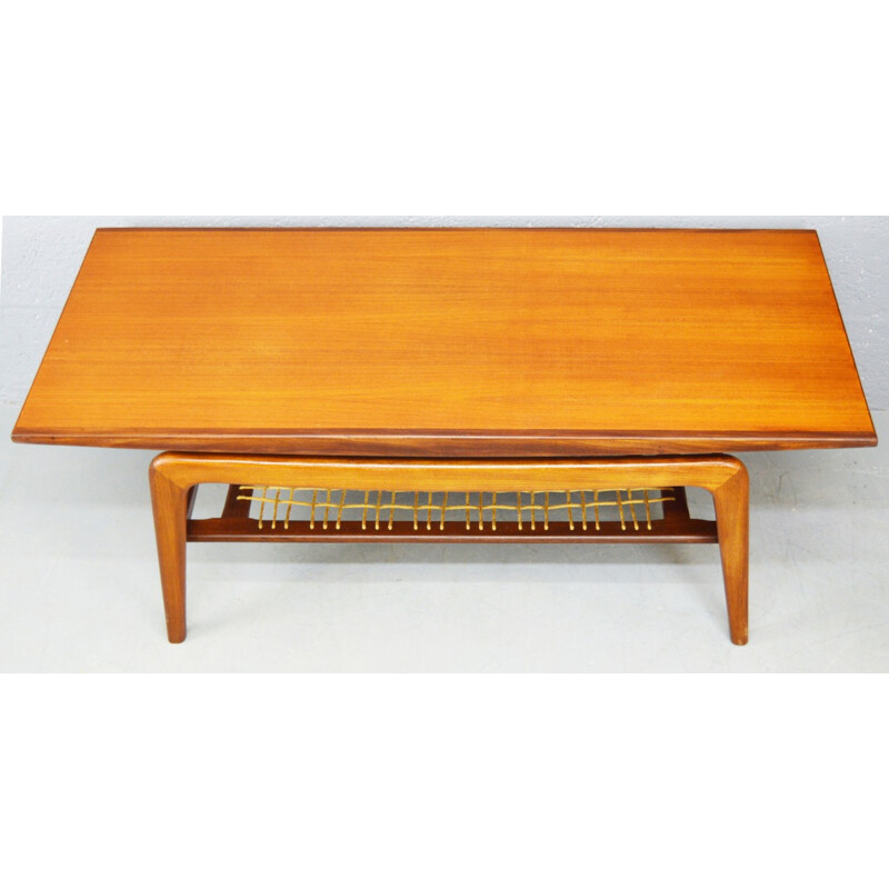 Table basse vintage danoise en teck et corde - 1960