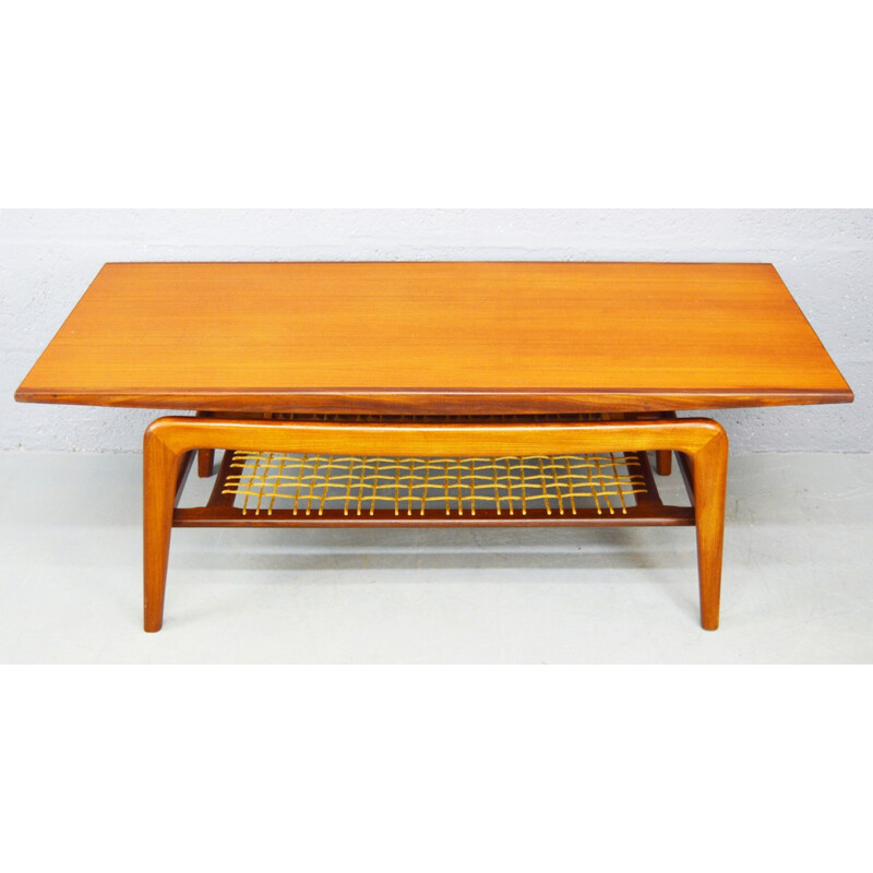 Table basse vintage danoise en teck et corde - 1960