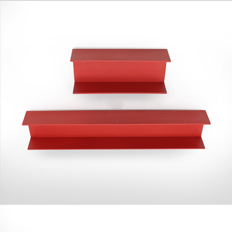 Pair of vintage red painted wooden shelves by Walter Wirz for Wilhelm Renz, Germany 1960
