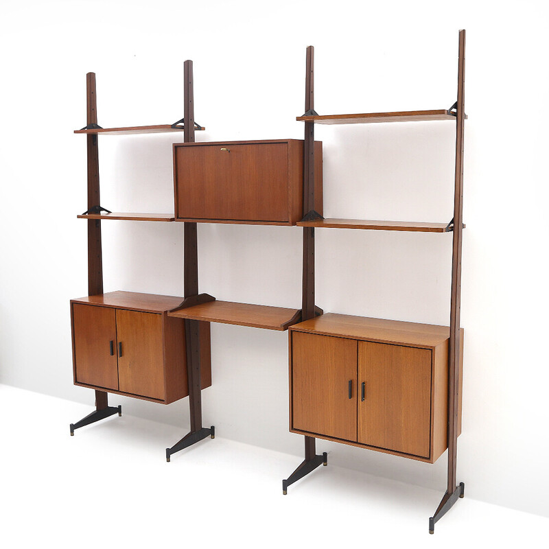 Vintage teak and metal wall unit by Franco Fraschini for Saima, Italy 1960