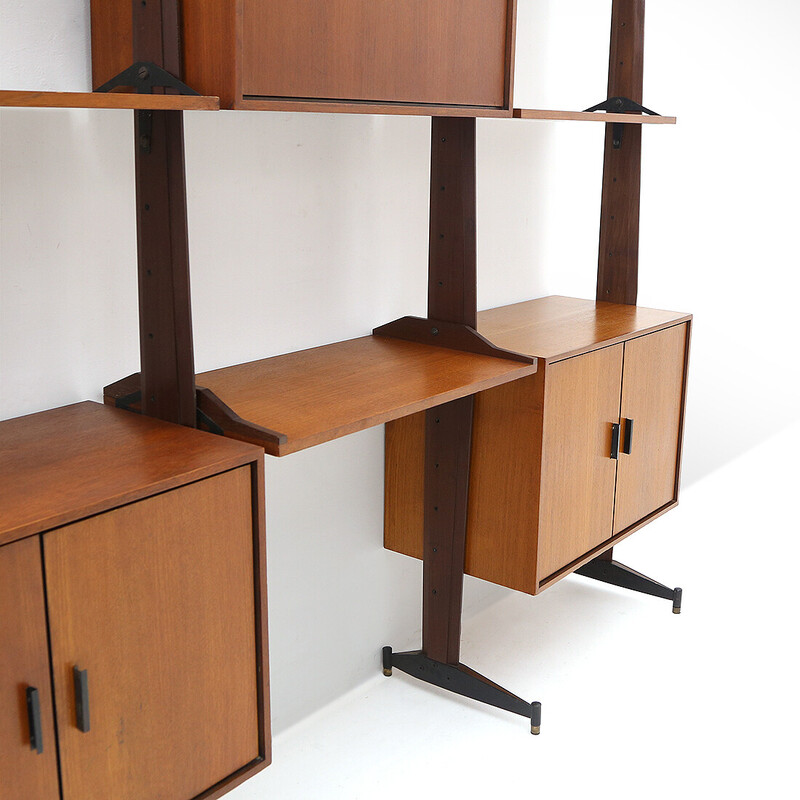 Vintage teak and metal wall unit by Franco Fraschini for Saima, Italy 1960