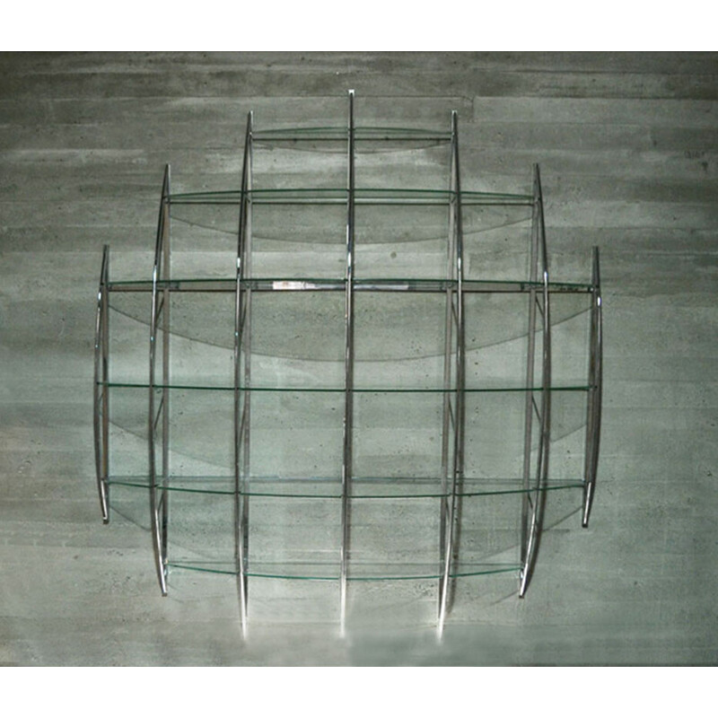 Gebogenes Wandregal aus Stahl und Glas von Manfredo Massironi für Nikol International, 1970