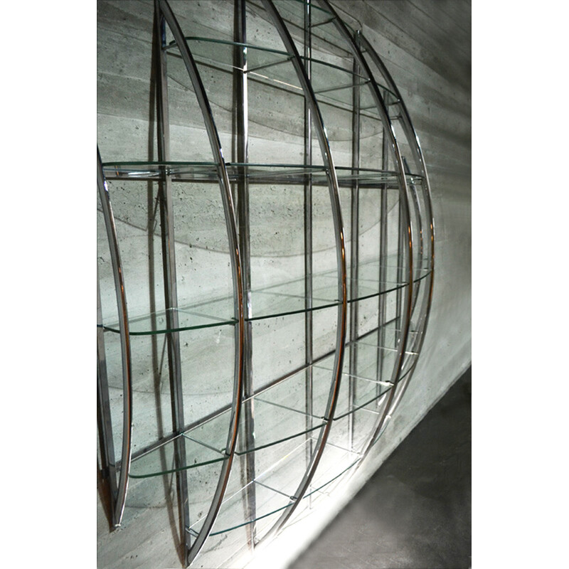 Gebogenes Wandregal aus Stahl und Glas von Manfredo Massironi für Nikol International, 1970