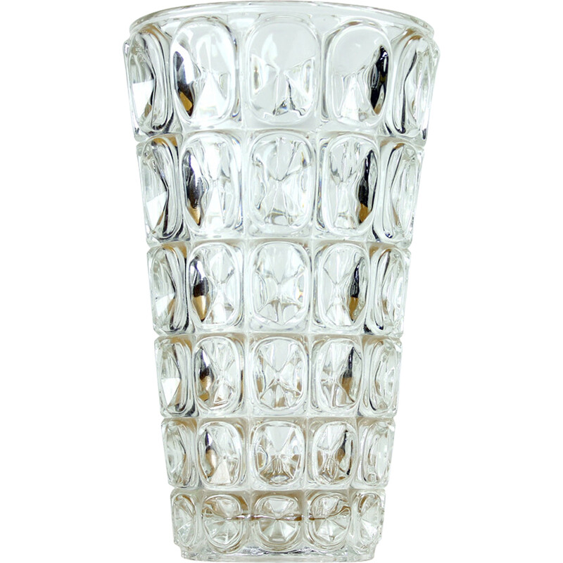 Vintage 20040 vase in transparent pressed glass by František Pečený for Hermanova, Czechoslovakia 1960