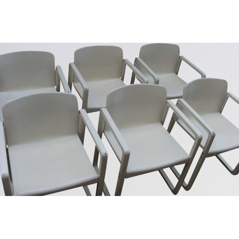 Set of 6 white chairs, Just MEYER - 1970s