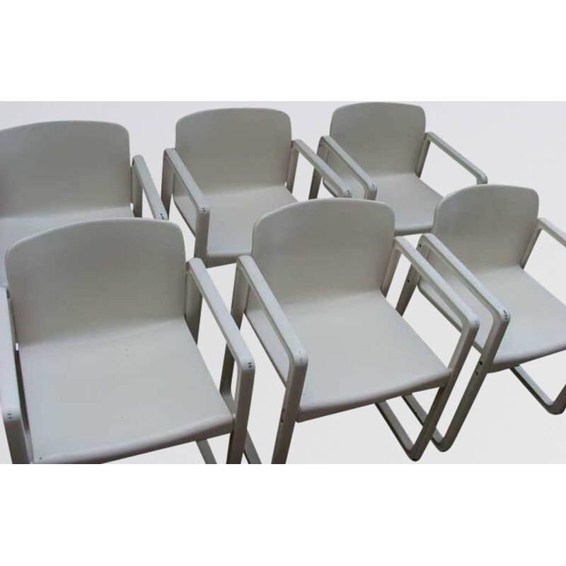Suite de 6 chaises blanches, Just MEYER - années 70