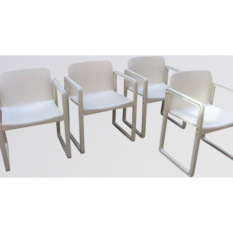 Suite de 6 chaises blanches, Just MEYER - années 70