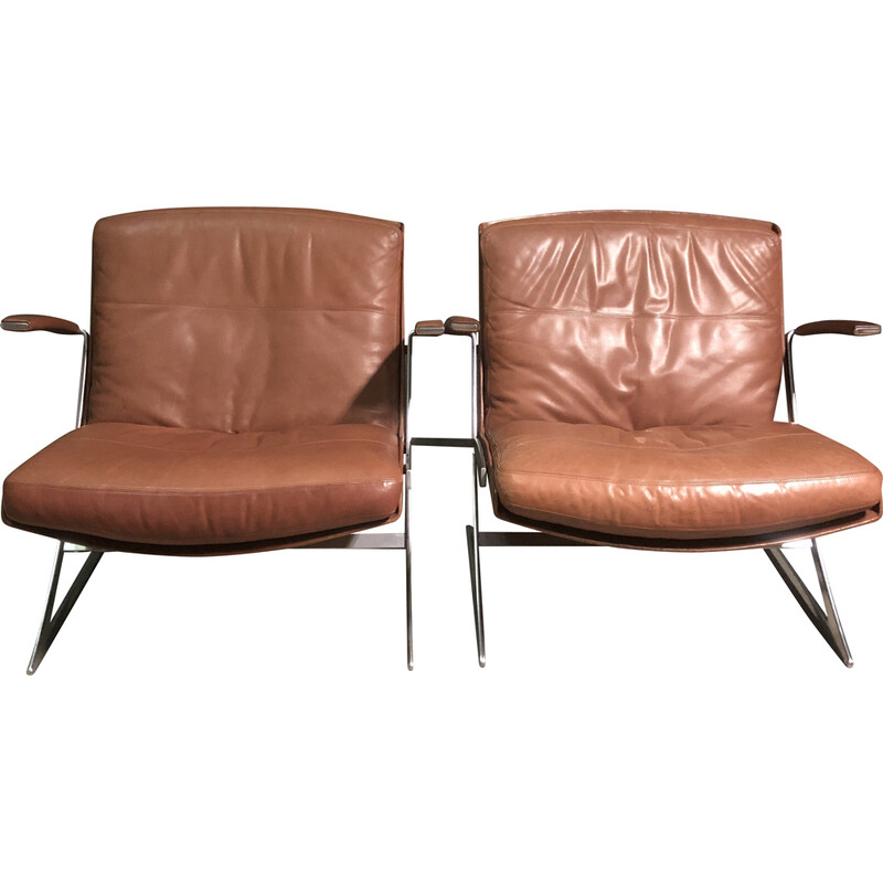 Pair of vintage "Lobby" armchairs in fiberglass and leather by Preben Fabricius for Arnold Exclusiv, 1972