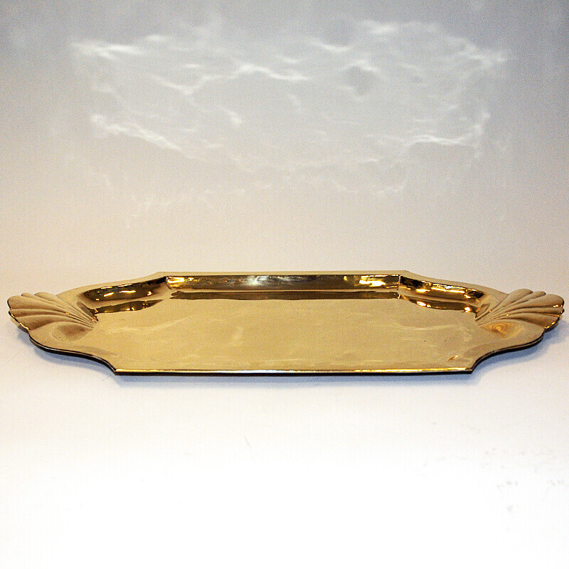 Vintage oval brass tray by Lars Holmström, Sweden 1950