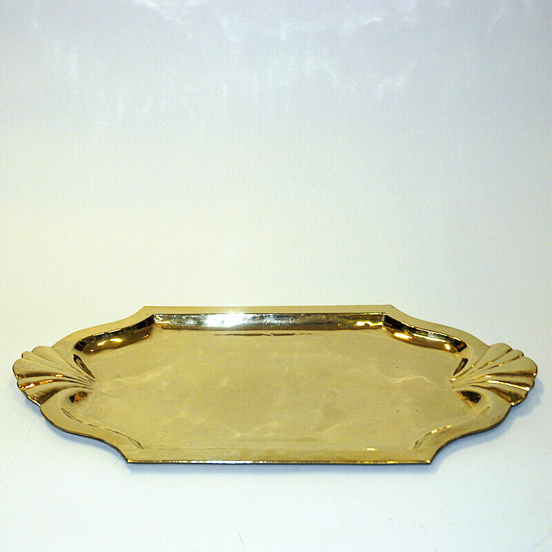 Vintage oval brass tray by Lars Holmström, Sweden 1950