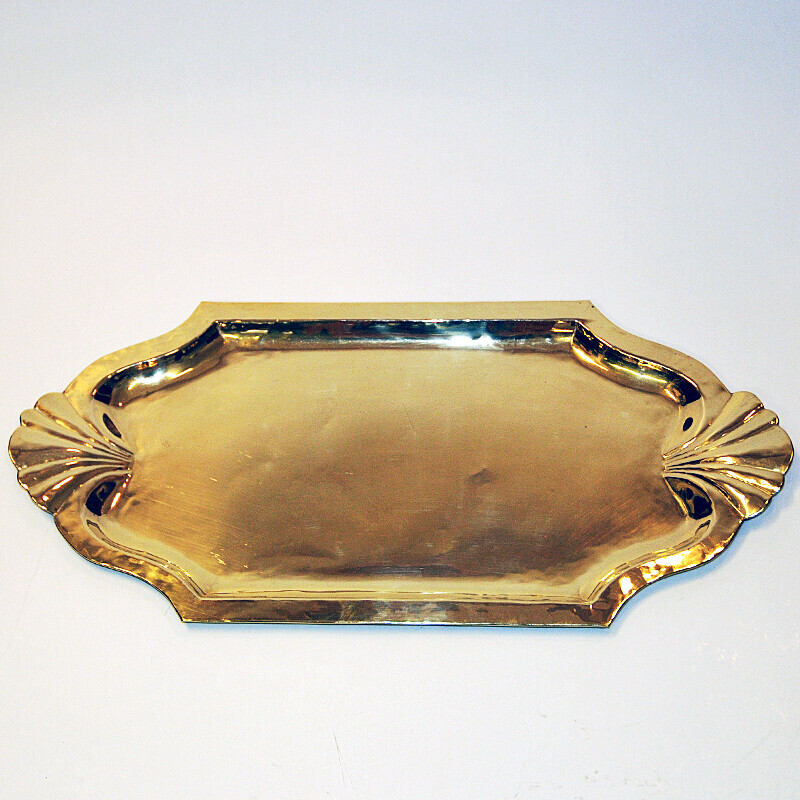 Vintage oval brass tray by Lars Holmström, Sweden 1950