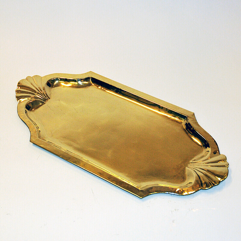 Vintage oval brass tray by Lars Holmström, Sweden 1950