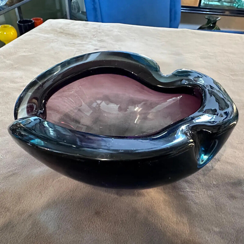 Vintage purple and blue Murano glass ashtray, Italy 1970