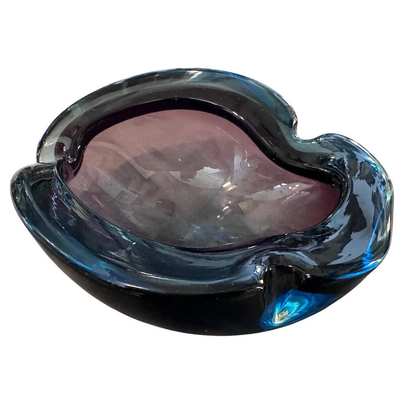 Vintage purple and blue Murano glass ashtray, Italy 1970