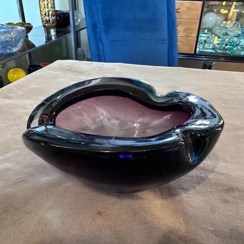 Vintage purple and blue Murano glass ashtray, Italy 1970