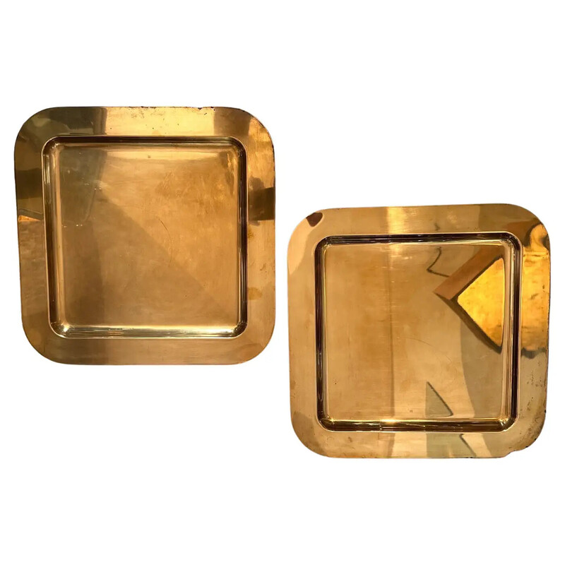 Pair of vintage solid brass serving trays, Italy 1970