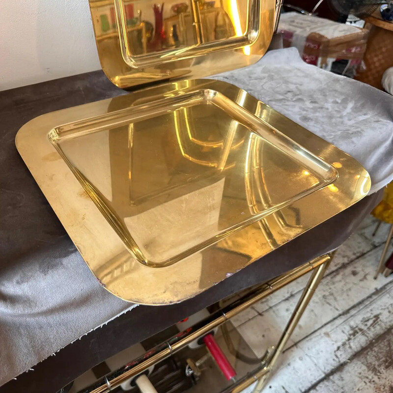 Pair of vintage solid brass serving trays, Italy 1970