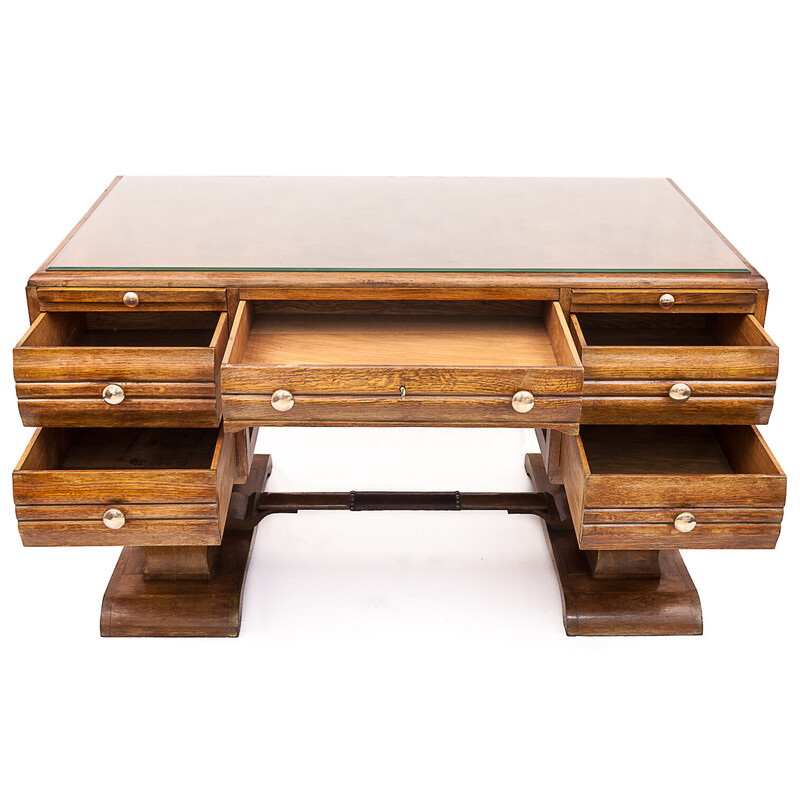 Vintage Art Deco oak desk by Charles Dudouyt, 1930