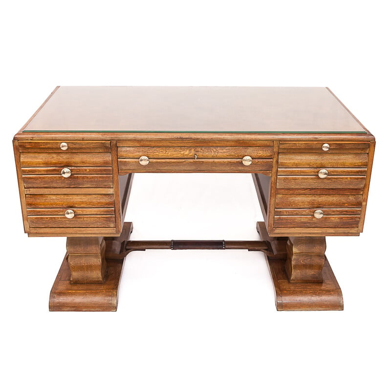 Vintage Art Deco oak desk by Charles Dudouyt, 1930