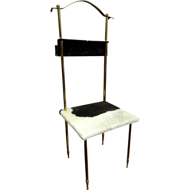 Vintage cowhide and brass valet chair, 1950