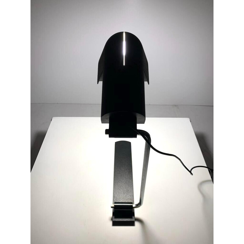 Vintage table lamp in black lacquered metal and chrome steel by Corrado and Luigi Aroldi for Luci, Italy 1970