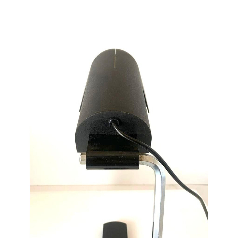 Lampe de table vintage en métal laqué noir et acier chromé par Corrado et Luigi Aroldi pour Luci, Italie 1970