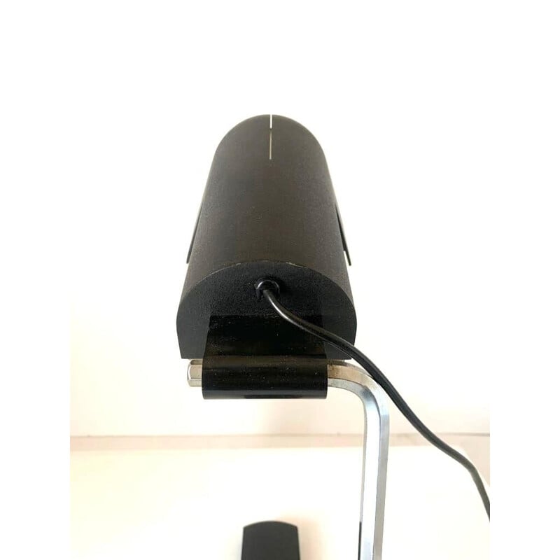 Vintage table lamp in black lacquered metal and chrome steel by Corrado and Luigi Aroldi for Luci, Italy 1970