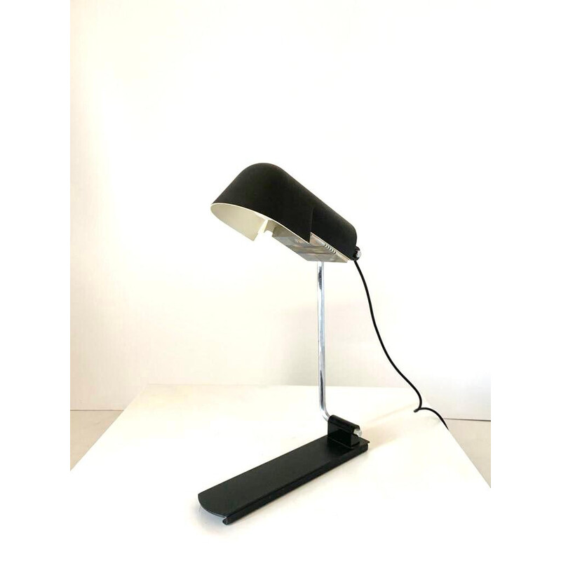 Vintage table lamp in black lacquered metal and chrome steel by Corrado and Luigi Aroldi for Luci, Italy 1970