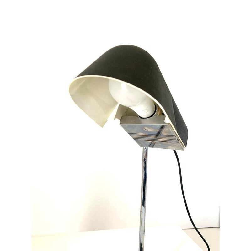 Lampe de table vintage en métal laqué noir et acier chromé par Corrado et Luigi Aroldi pour Luci, Italie 1970