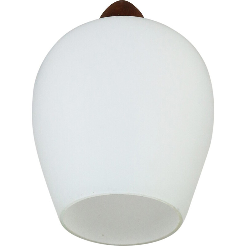 Scandinavian milk glass and teak pendant - 1960s