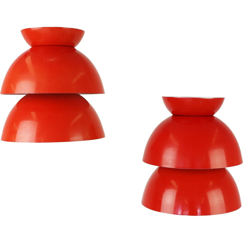 Pair of red scandinavian pendant lights - 1960s