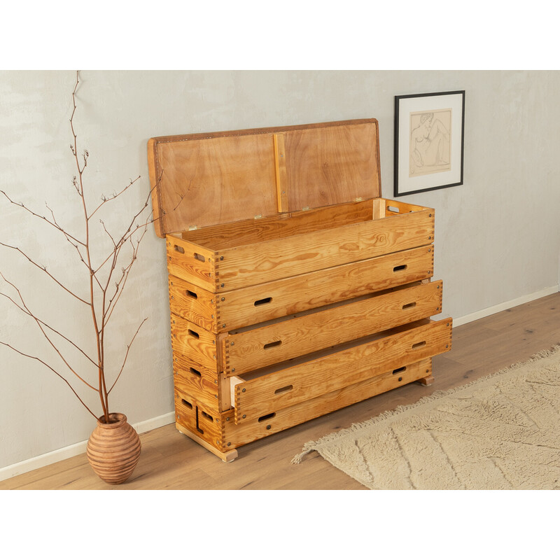 Vintage pinewood vaulted chest, Germany 1960