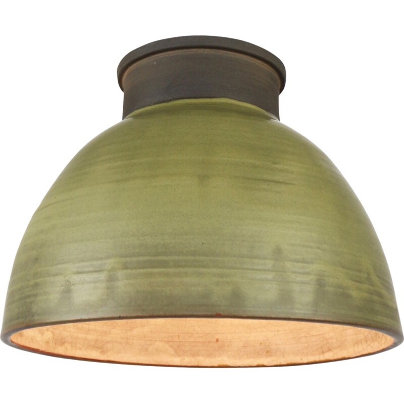 Green pottery pendant by Niels Hübschmann and Ole Sørensen for Fanø Keramik - 1950s