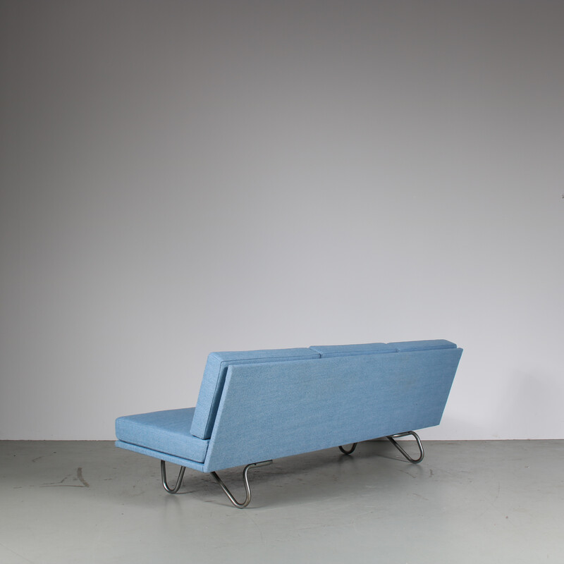 Vintage 3-seater sofa in gray metal and light blue fabric, Netherlands 1950