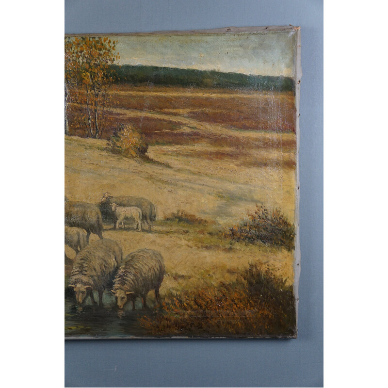 Vintage painting with an old Dutch meadow landscape for ByThijs