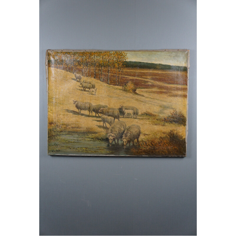 Tableau vintage avec un vieux paysage de prairie hollandais pour ByThijs