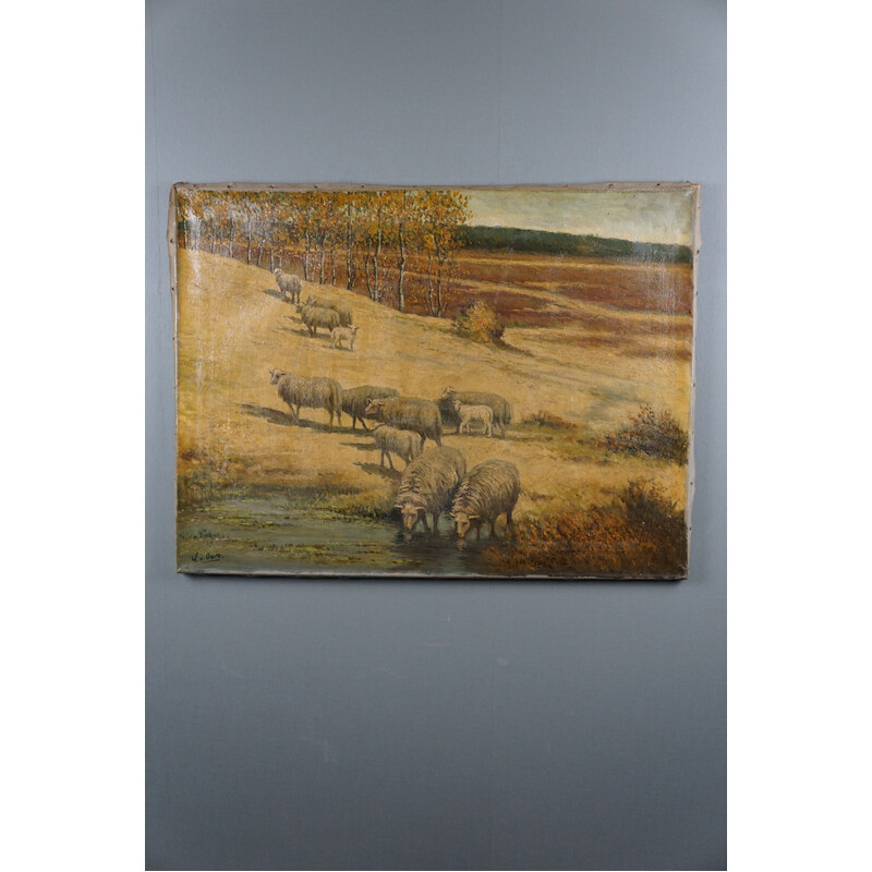 Vintage painting with an old Dutch meadow landscape for ByThijs