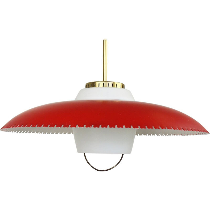 Red P-443 pendant by Lyfa Denmark - 1950s