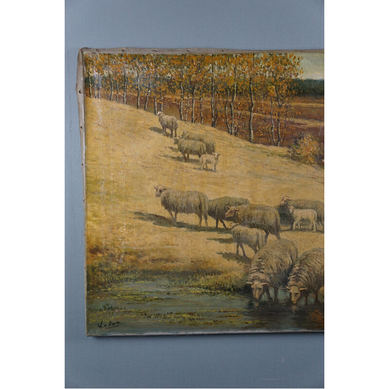 Vintage painting with an old Dutch meadow landscape for ByThijs