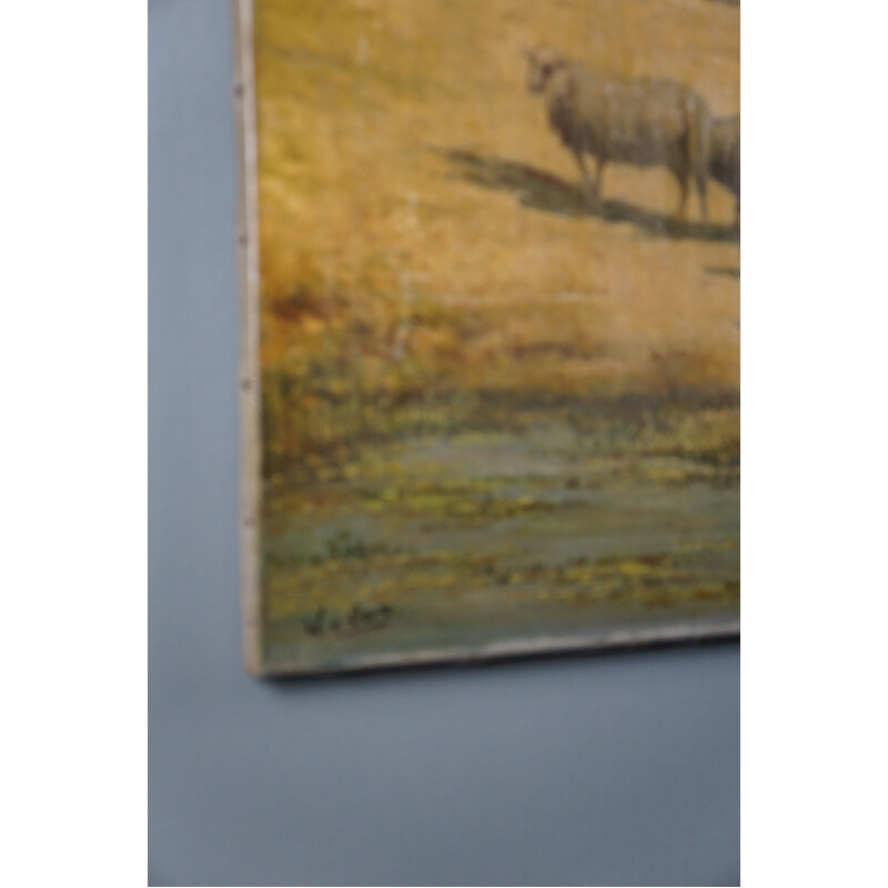 Vintage painting with an old Dutch meadow landscape for ByThijs