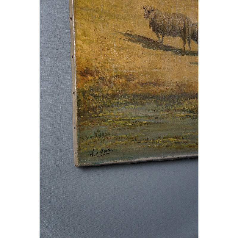 Vintage painting with an old Dutch meadow landscape for ByThijs